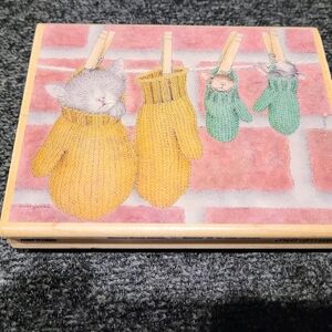 Cute Cat and Mittens Wooden Stamp